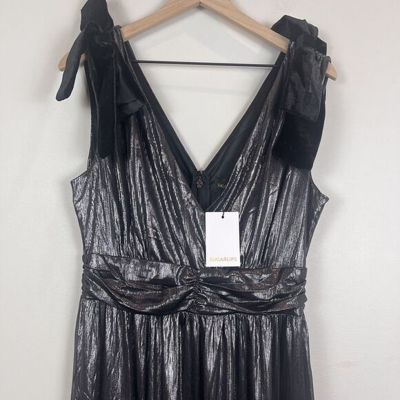 Sugar Lip Womens Maxi Dress Large Gunmetal Liquid Satin Tiered Whimsygoth Grunge - Picture 10 of 15